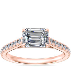 Anillo de compromiso este-oeste de diamantes en oro rosado de 14 k